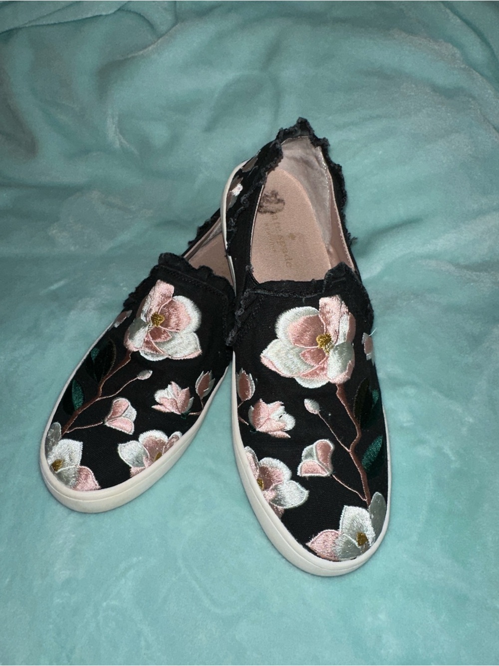 Black Floral Embroidered Slip-On Mules for Women